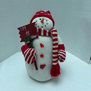 Christmas Snowman Decoration with Red Accents weighted 16”